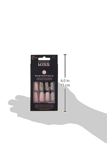 KISS Masterpiece One-Of-A-Kind Luxe Manicure, Premium Acrylic Fake Nails with Pink Gel Nail Glue, Manicure Stick, Mini Nail File, & 30 Glue On Nails Including 12 Accent Nails
