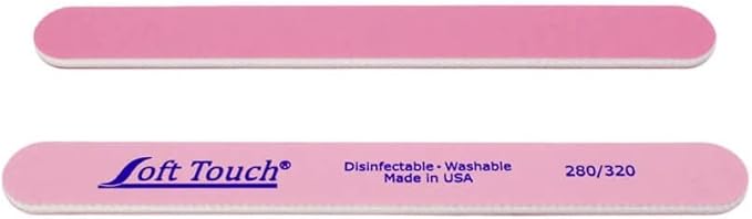 Soft Touch Nail File, Double Sided – 280/320 Grit, Light/Dark Pink, for Natural Nails, 7 Inch - One Piece
