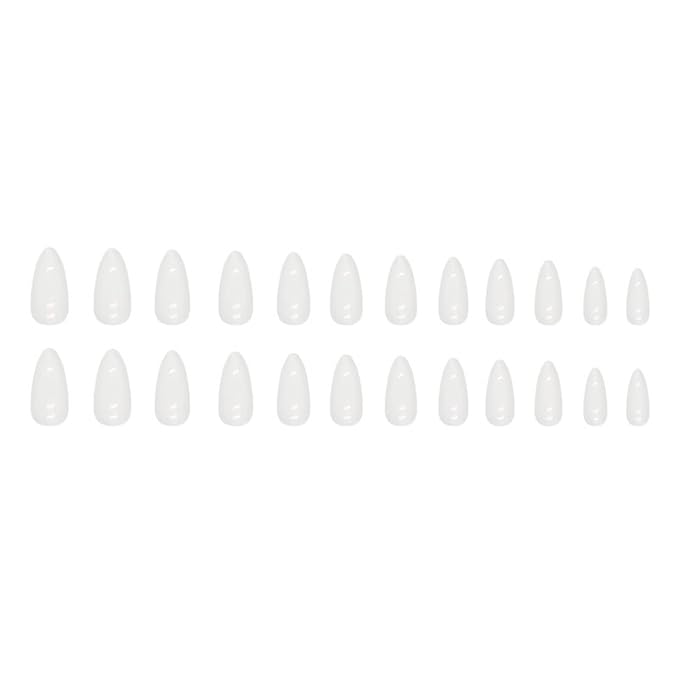 Press on Nails Almond - Medium Fake Nails with Aurora Design - White Full Cover Stick on False Nails - for Women 24 Pcs