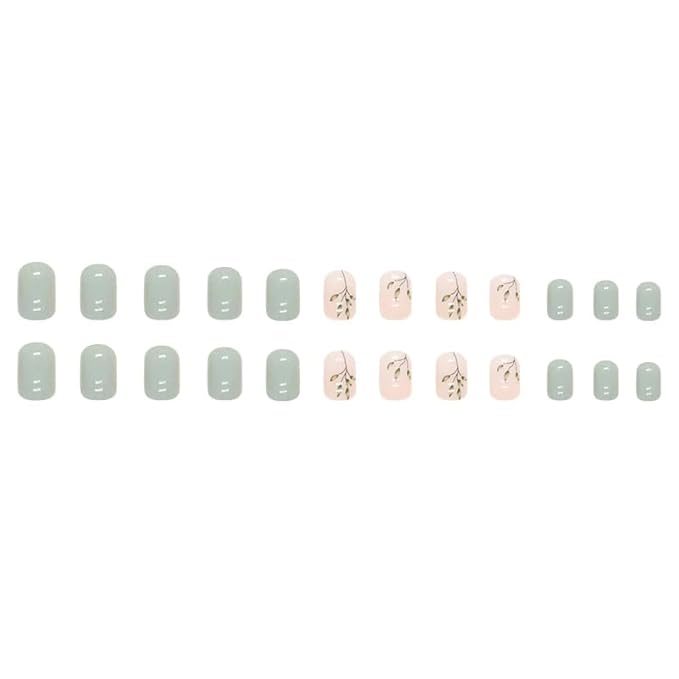 Curvlife Soft Gel Press on Nails 30pcs Fake Nails with Design Full Cover False Nails Tips for Women Reusable Nail Kit with Nail Glue Adhesive Tabs Nail File (Bamboo green)