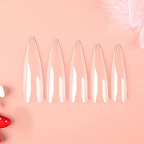 Allkem Soft Gel Nail Tips - 360 pcs XXL Stiletto Nail Extensions Kit - 12 Sizes Extra Extra Long Full Cover Nails - Clear (360 Pieces)