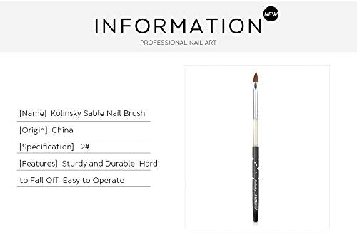 Size 2# Black 100% Kolinsky Sable Acrylic Nail Art Brushes UV Gel Nail Painting Pen Brushes (Size 2)