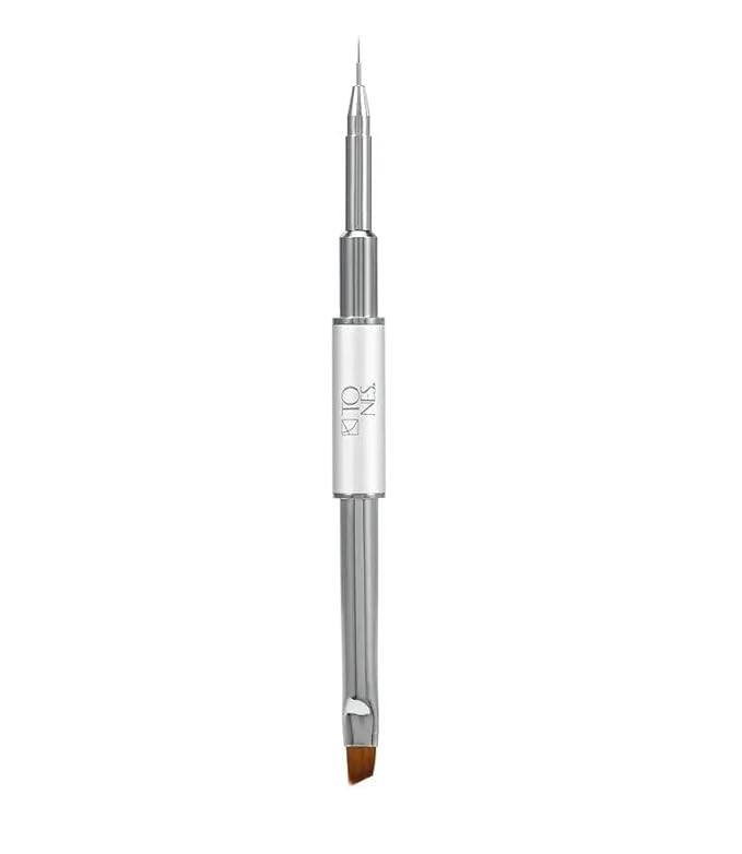 Tones Twin Head Nail Art Nylon Gel Brush - 100% Kolinsky Sable Hair Brush for Acrylic Nails - Ultra Precise Nail Sculpting and 3D Nail Art Brush best for Salon & Home (#4 Flat & #000 Round)