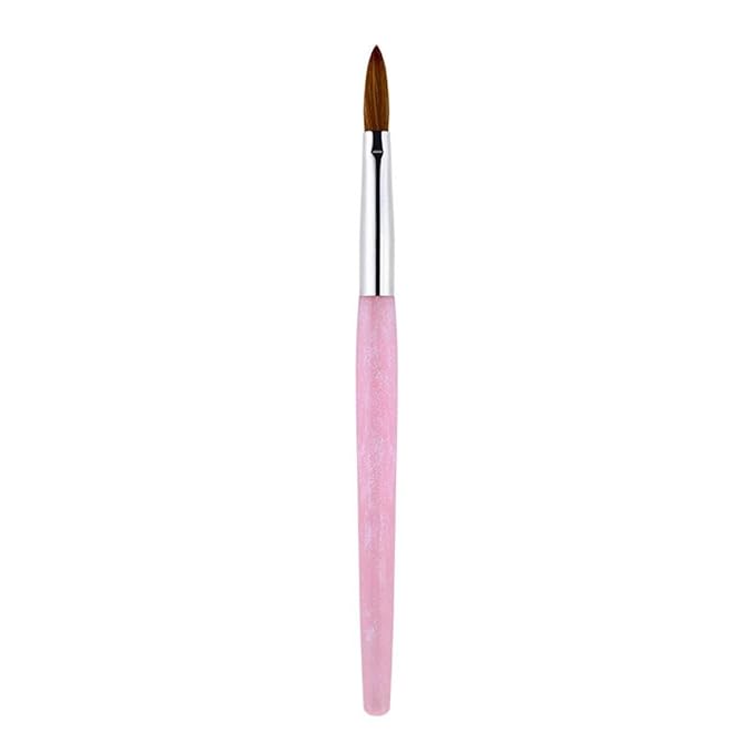 Acrylic Nail Brush Size 8#, 100% Pure Kolinsky Hair Acrylic Crystal Pink with Silver Ferrule Round Shaped for Women Girls Manicure Tools Accessories