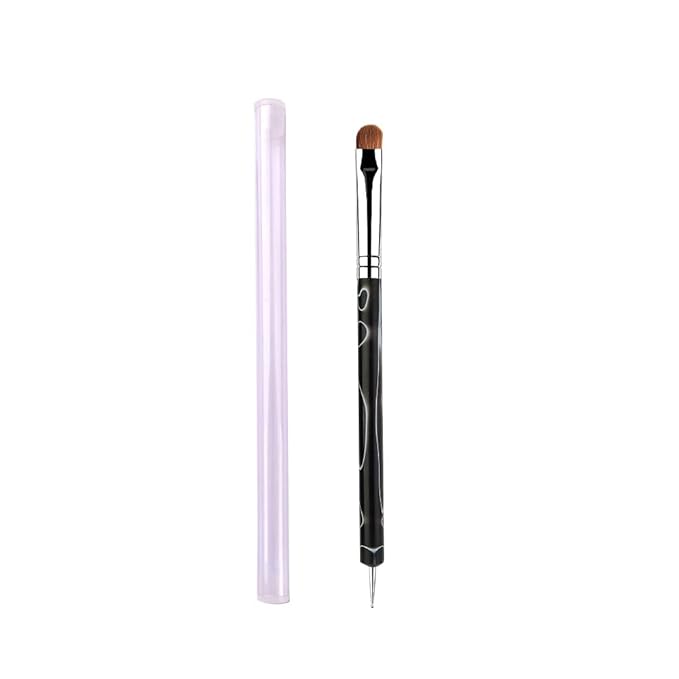 French Manicure Brush -Two Way Sable Nail Art Brush with Dotting Tool for Manicure Cuticle Clean Up Nail Art Design- Professional Nail Salon Quality Brush, Nail Dotting Pen (12#)