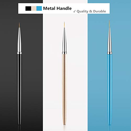 3PCS Nail Art Liner Brushes, UV Gel Painting Acrylic Nail Design Nylon Brush, Nail Painting Drawing Pens (7/9/11mm)