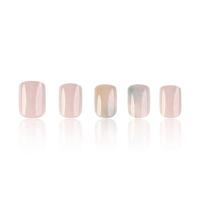 Square Press on Nails Short Fake Nails Press ons with Marble Texture Design Reusable Artificial Nail Full Cover Glossy Glue on Nail Stick on Nails for Women Manicure 24Pcs