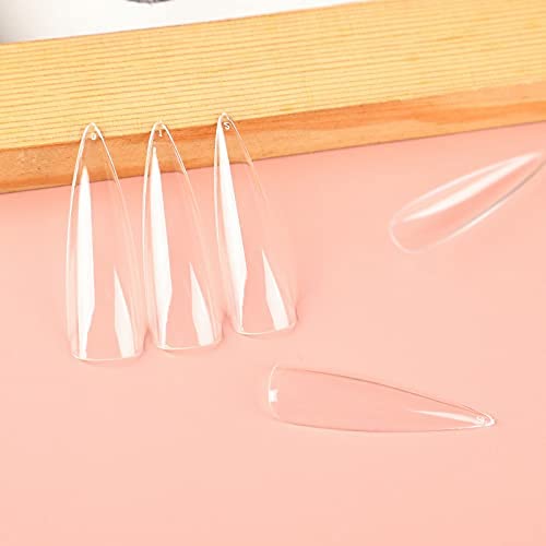 Allkem Soft Gel Nail Tips - XXL Stiletto Nail Extensions with Refill Bag - 12 Sizes Extra Extra Long Full Cover Nails - Clear (504 Pieces)