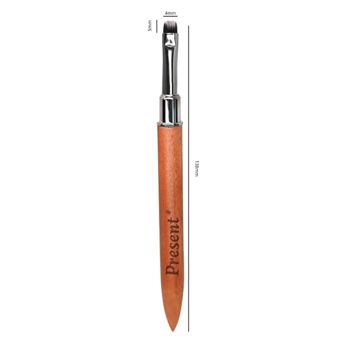 Present Gel Nail Brush,UV Gel Nail Brush,Nail Art Tips Builder Brush Pen,Sturdy Wooden Handle Nail Art Tools for French Nails (Light Wood Grain Color)