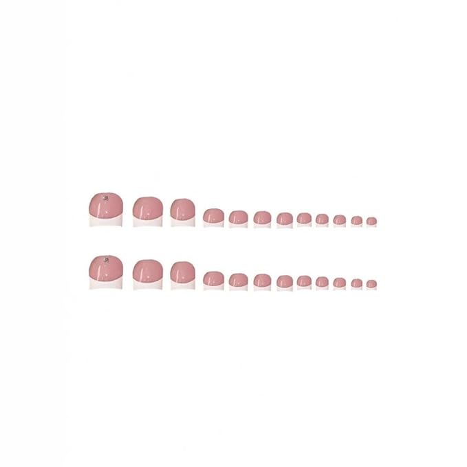 White French Tips Press on Toenails Colorful Gem Press on Nails Long Square False Nails with Flower Charm Design Pearl Fake Toenails Glossy Spring Summer Fake Nails for Women Girls Manicure 48Pcs
