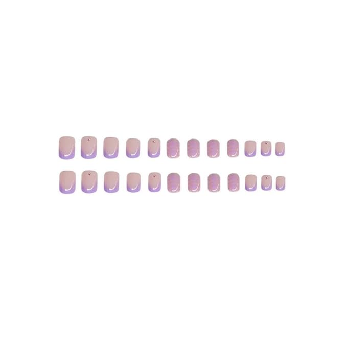 48Pcs Medium Square Press on Nails Short Square Press on Toenails Purple French Tips Fake Nails with Crocodile Design Glossy Lilac False Toenails Reusable Summer False Nails for Women Girls Manicure