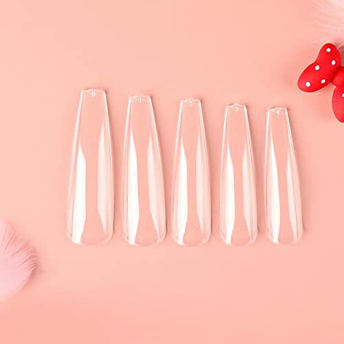 Allkem Soft Gel Nail Tips - 360 pcs XXL Ballerina Nail Extensions Kit - 12 Sizes Extra Extra Long Full Cover Nails - Clear (360 Pieces)