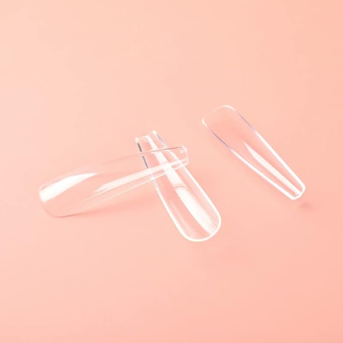 Allkem Soft Gel Nail Tips - XXL Ballerina Nail Extensions with Refill Bag - 12 Sizes Extra Extra Long Full Cover Nails - Clear (504 Pieces)