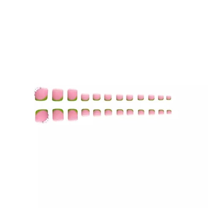 48Pcs Flower Press on Nails Rhinestone French Tips Press on Toenails Long Square Fake Nails with Green Glitter Design White Pink Floral Fake Toes Glossy Summer False Nails for Women Girls DIY Manicure