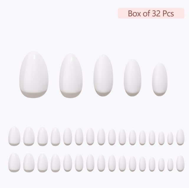 Press On Nails - Coconut | Opaque White Medium Almond Nails, Salon Quality | 32 Nails, 16 Sizes Kit with Glue and Adhesive Tabs I Female Founded - Beauty, Self Care