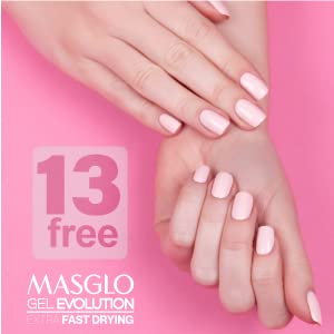 MASGLO GEL EVOLUTION Nail Polish Gel Effect, No UV/Led Lamp, Duration Up to 12 days, 3 PCs -Base, Esmalte Fiesta, Brillo - Efecto Gel sin necesidad de UV/Led, hasta 12 días de duración 0,5 Fl. Oz.