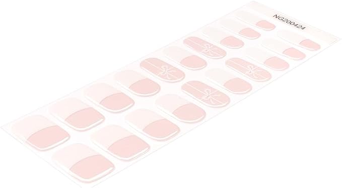 20pcs Christmas Semi Cured Gel Nail Strips - Salon-Grade DIY Wraps with Glaze Texture, Easy Application, UV Light Required for Festive Nails(Pink Toned Bow Accented French Nail)