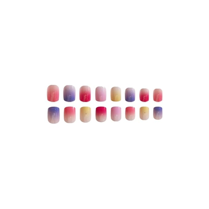 Press on Nails Square Short Fake Nails Short Press ons Nail Tips Artificial Acrylic Kit Full Cover False Nail with Multicolor Gradient Glossy Designs Stick on Nails for Women 24Pcs