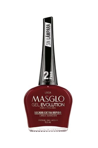 MASGLO GEL EVOLUTION Nail Polish Gel Effect, No UV/Led Lamp Required, Duration up to 12 day, 1 peice color (LINDA) Gel sin necesidad de lampara UV/Led, hasta 12 dias de duracion