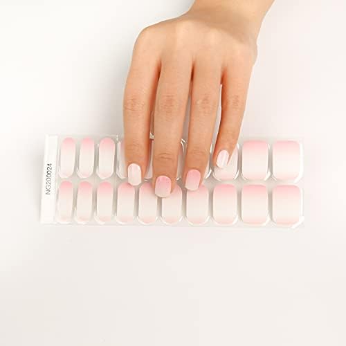 Semi Cured Gel Nail Strips 20 Pcs Gradient Pink Gel Nail Wraps, Stickers, UV Light Required Nail Art Design Decoration Accessories