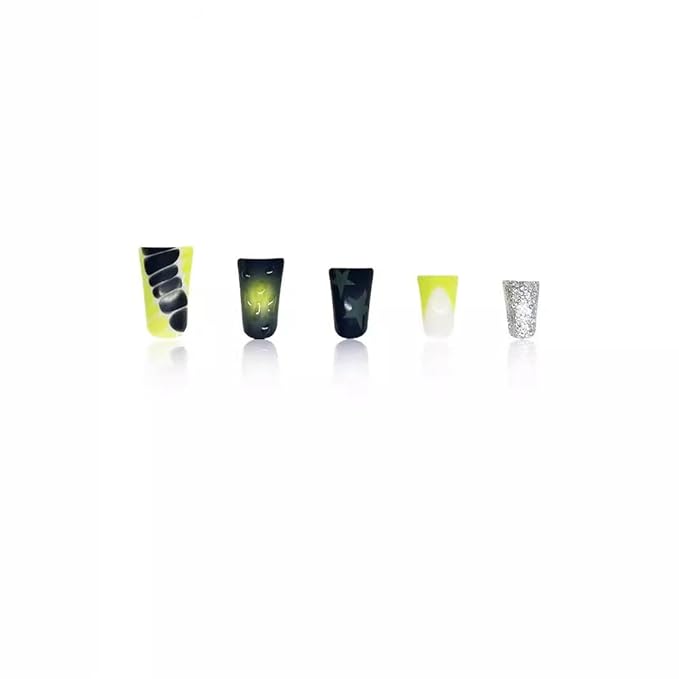 Duck Press on Nails Green Black Fake Nails with Star Design Rhinestone Glue on Nails Alligator Print Nail press ons Ombre False Nail Glossy Acrylic Full Cover Stick on Nail for Women Manicure 24Pcs
