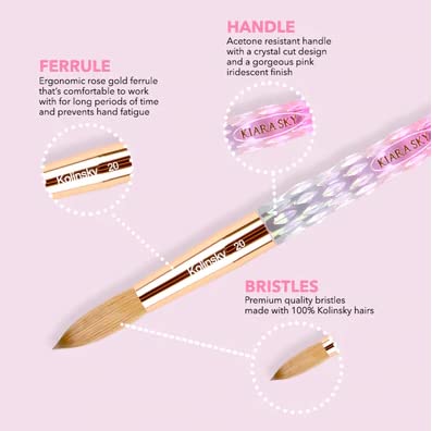 Kiara Sky Acrylic Brush #18 - Pink | 100% Pure Kolinsky | Crystal Cut Handle and Acetone Resistant