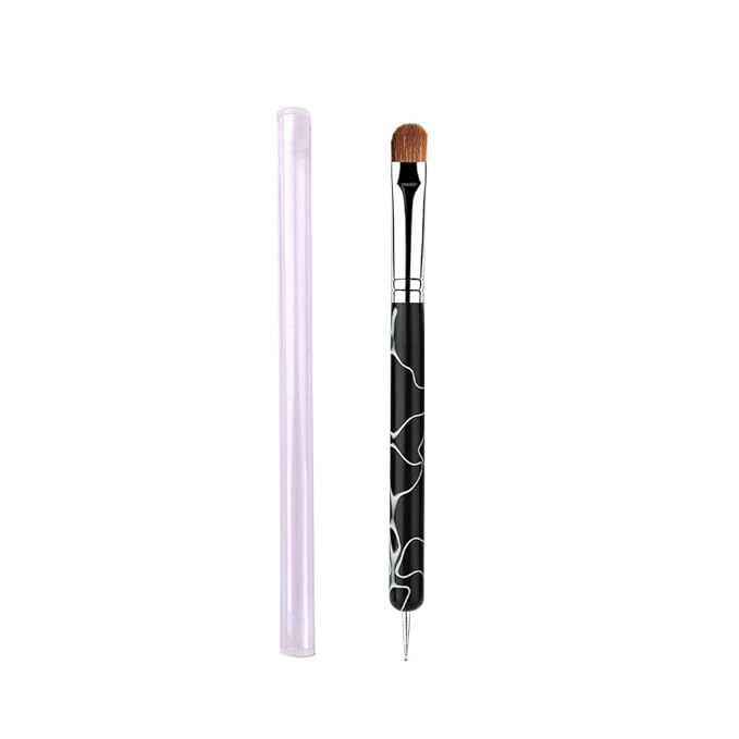 French Manicure Brush -Two Way Sable Nail Art Brush with Dotting Tool for Manicure Cuticle Clean Up Nail Art Design- Professional Nail Salon Quality Brush, Nail Dotting Pen (18#)