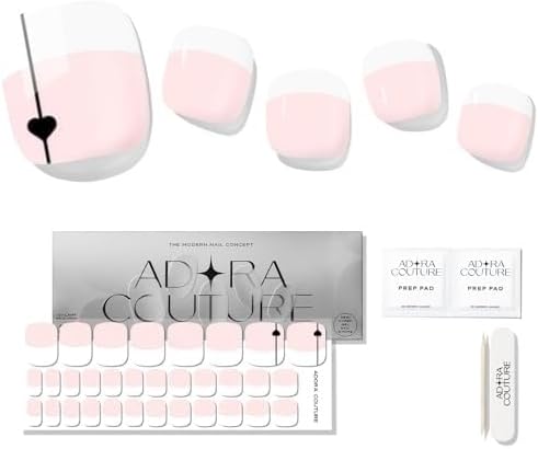 Semi Cured Gel Nail Strips – 32 Pcs Gel Pedicure Stickers - UV Nail Wraps for Toenails, Easy Application, Long Lasting, Salon Quality & UV Light Required - French Pedicure