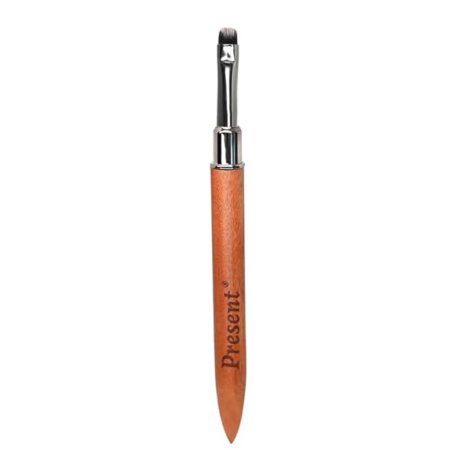 Present Gel Nail Brush,UV Gel Nail Brush,Nail Art Tips Builder Brush Pen,Sturdy Wooden Handle Nail Art Tools for French Nails (Light Wood Grain Color)