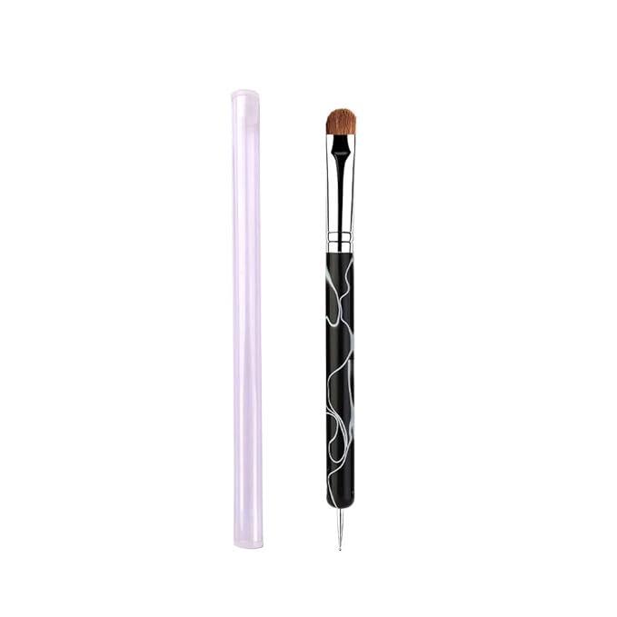French Manicure Brush -Two Way Sable Nail Art Brush with Dotting Tool for Manicure Cuticle Clean Up Nail Art Design- Professional Nail Salon Quality Brush, Nail Dotting Pen (16#)