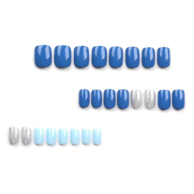 Curvlife Soft Gel Press on Nails 30pcs Fake Nails with Design Full Cover False Nails for Women Reusable Nail Kit with Nail Glue Adhesive Tabs Nail File (Ocean Blue)