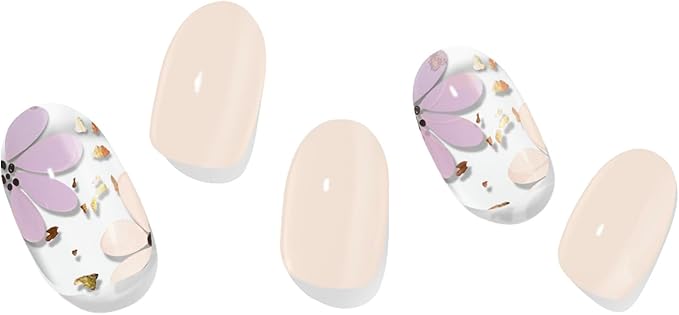 Semi-Cured Gel Nail Strips - 20 Salon-Quality Gel Sticker with UV Light Required, Long Lasting, Easy Application & Removal, Includes Prep Pad, Nail File, Wooden Stick (Beige Dewy)