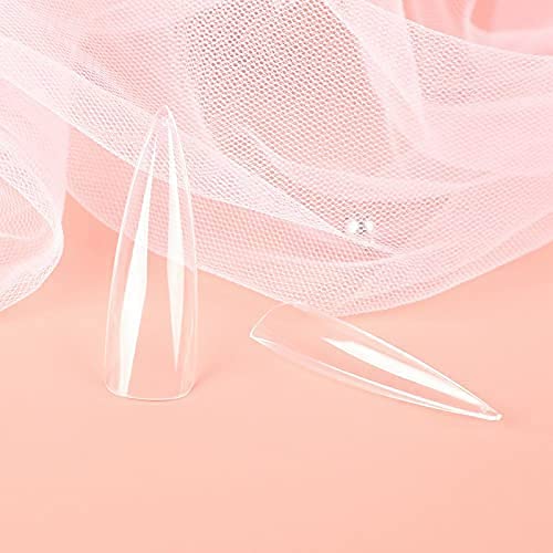 Allkem Soft Gel Nail Tips - 360 pcs XXL Stiletto Nail Extensions Kit - 12 Sizes Extra Extra Long Full Cover Nails - Clear (360 Pieces)