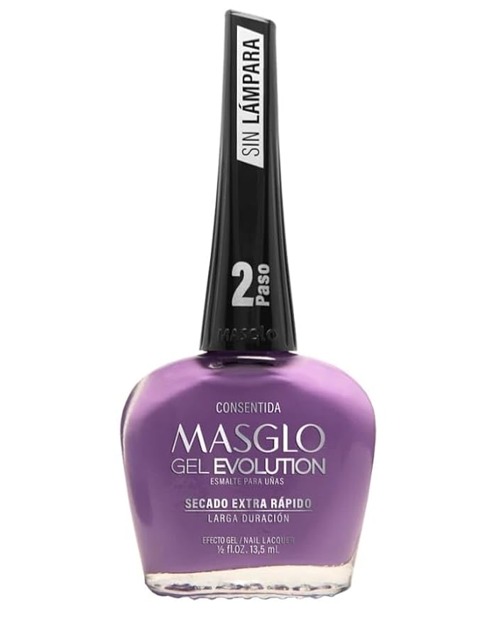 MASGLO GEL EVOLUTION Nail Polish Gel Effect, No UV/Led Lamp Required, Duration up to 12 day, 1 peice color Consentida - Effecto Gel sin necesidad de lampara UV/Led, hasta 12 dias de duracion