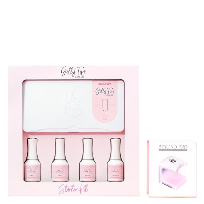 Kiara Sky Gelly Tips Starter Kit | Includes Prep, Primer, Builder, Top Coat, Tips | Square Medium