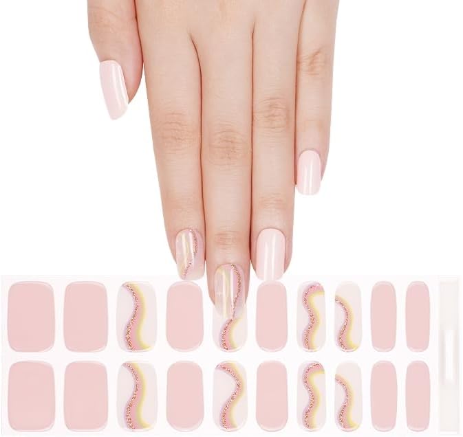 20pcs Semi Cured Gel Nail Strips Salon Quality DIY Wraps UV Light Required