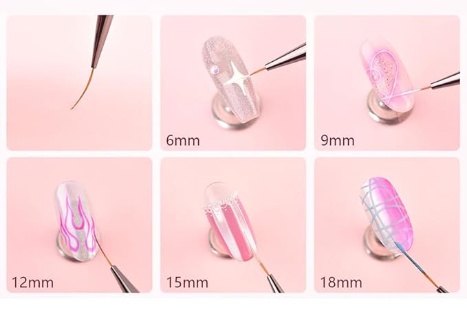 KADS Fine Liner Nail Brush Metal Handle Nail Painting Design Brush Drawing Pen 6mm 9mm 12mm 15mm 18mm (6mm)