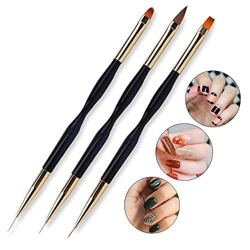 3 Pcs Nail Drawing Pen, Dual End Nail Art Pen Brush Acrylic Round Flat Painting Drawing Liner Nail Tools