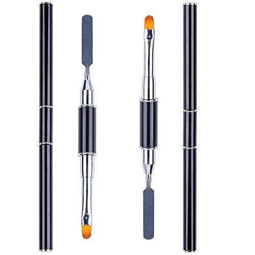 Art&Beauty 2pcs Polygel Brush and Picker Dual-Ended 2 IN 1 Design Stainless Steel Gel Nail Brush Polygels Slice Tool for PolyGel UV Gelsl Acrylic Nails Extension Quick Building Gel