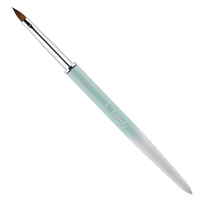 100% Pure Kolinsky Acrylic Nail Brush Size 6, Hair Acrylic Crystal Ombre White Green with Silver Ferrule Round Shaped for Women Girls Manicure Tools Accessories