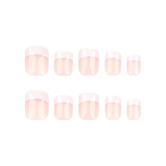 24pcs Short Square Press on Nails French Tip Fake Nails with Designs White Glossy False Nails Art Supplies Full Cover Glue on Nails Acrylic Nail Supplies for Women Manicure Tips