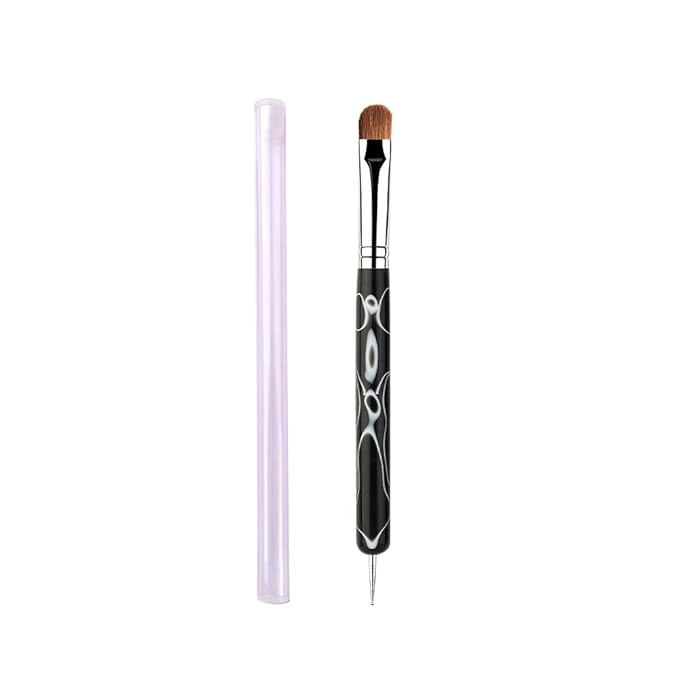 French Manicure Brush -Two Way Sable Nail Art Brush with Dotting Tool for Manicure Cuticle Clean Up Nail Art Design- Professional Nail Salon Quality Brush, Nail Dotting Pen (20#)