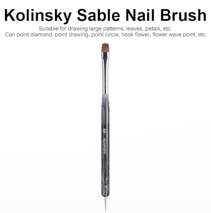 Kolinsky Sable Nail Brush French Nail Brush 2 Way Professional UV Gel Acrylic Nail Art Brush with Dotting Tool for French Manicure Cuticle Clean Up Nail Art Design Brush (6#)