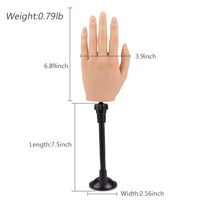 Practice Hand for Acrylic Nails with Stand Bracket, Silicone Fake Hands to Practice Fake Nails Mannequin Hand for Nails Practice and Nail Art Single Left Hand Color 1#