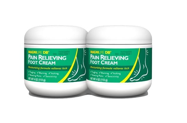MagniLife DB Pain Relieving Foot Cream, Calming Relief for Burning, Tingling, Shooting & Stabbing Foot Pain, Moisturizing Foot Cream Suitable for Diabetic and Sensitive Skin - 2 Packs of 4 oz Jars