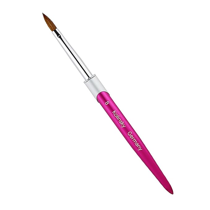Acrylic Nail Brush Size 8#, 100% Pure Kolinsky Hair Acrylic Crystal Hot Red Pink with Silver Ferrule Round Shaped for Women Girls Manicure Tools Accessories