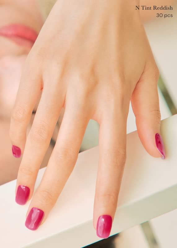ohora Semi Cured Gel Nail Strips (N Tint Reddish) - Pink, Tint, Works with Any UV/LED Lamps, Salon-Quality, Long Lasting, Easy to Apply & Remove - Includes 2 Prep Pads, Nail File & Wooden Stick