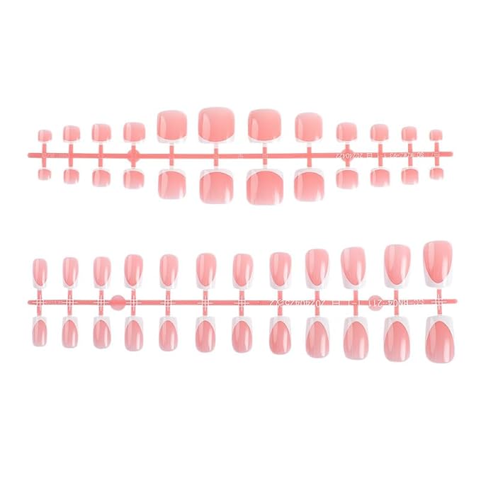 48Pcs Short Square Press on Toenails White French Tips Press on Nails Glossy Skintones Fake Nails with Designs Summer False Nails Reusable Full Cover Glue on Toenails Kit for Women Girls Manicure