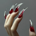 Halloween Press on Claw Nails Long Stiletto Red Diamond Gothic Style Press on Nails Reusable Thick Acrylic Cat Dragon Claw False Nails with Designs Eagle Claw Glossy Glue on Nail