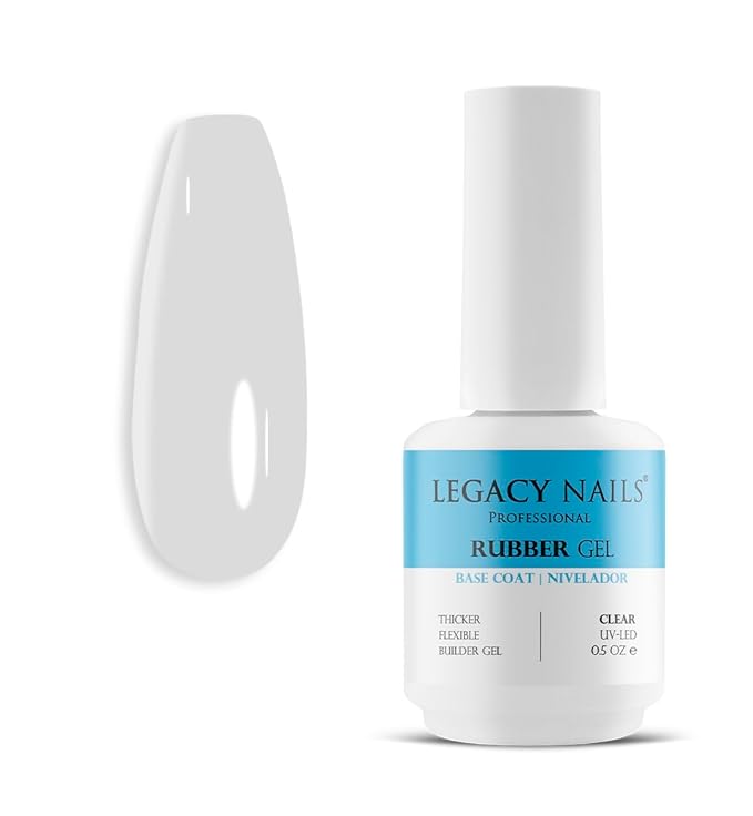 LEGACY NAILS Professional Rubber Gel Base-Coat 0.5 fl oz. Nivelador UV-LED Full Coverage Elastic Thick Flexible Gel Base Coat Builder (CLEAR)